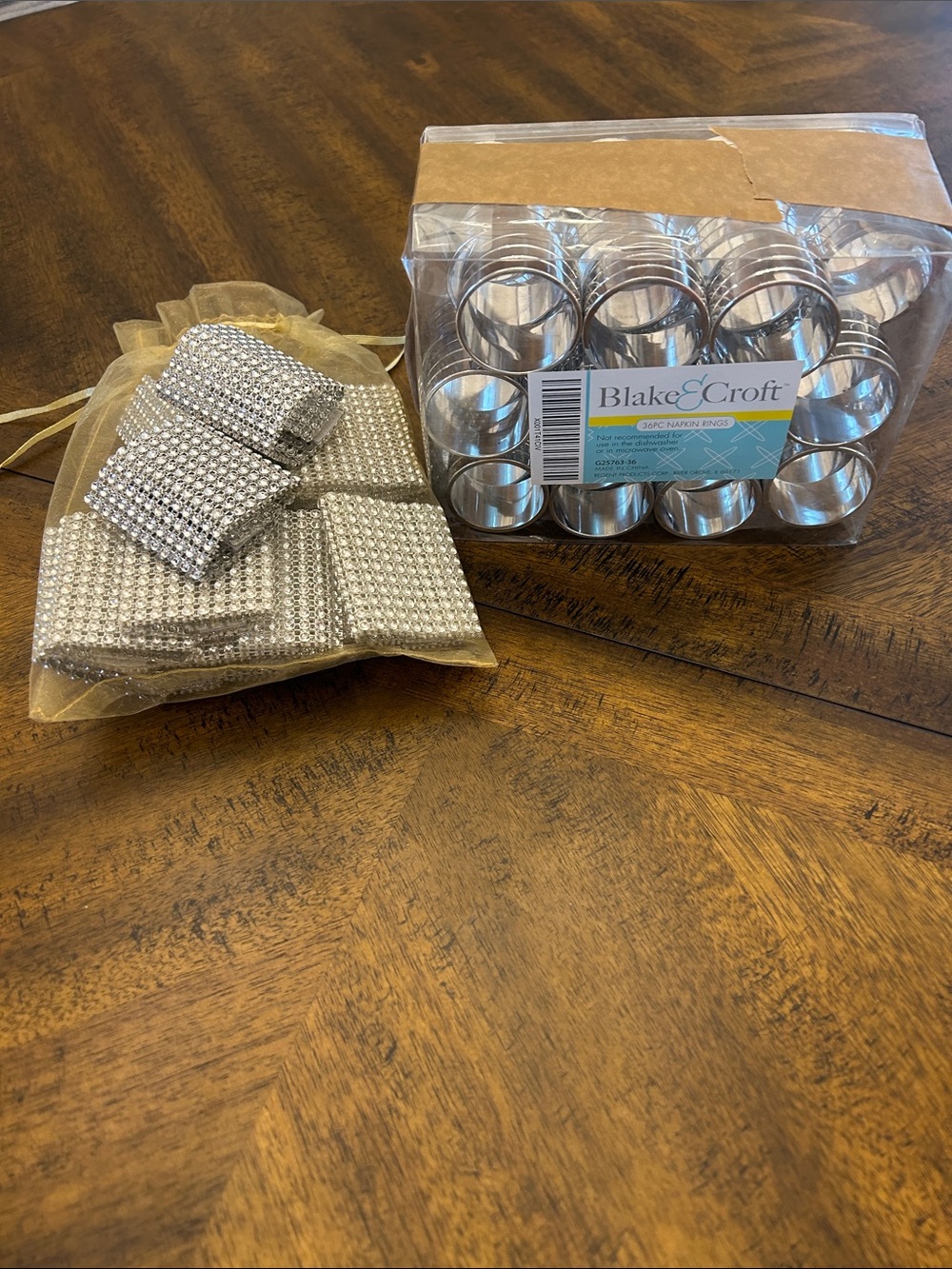 Silver Rhinestone Napkin Rings Set and Ribbed Silver Napkin Rings